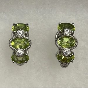 JUDITH RIPKA Sterling Silver Peridot & Diamonique Huggie Omega Back Earrings